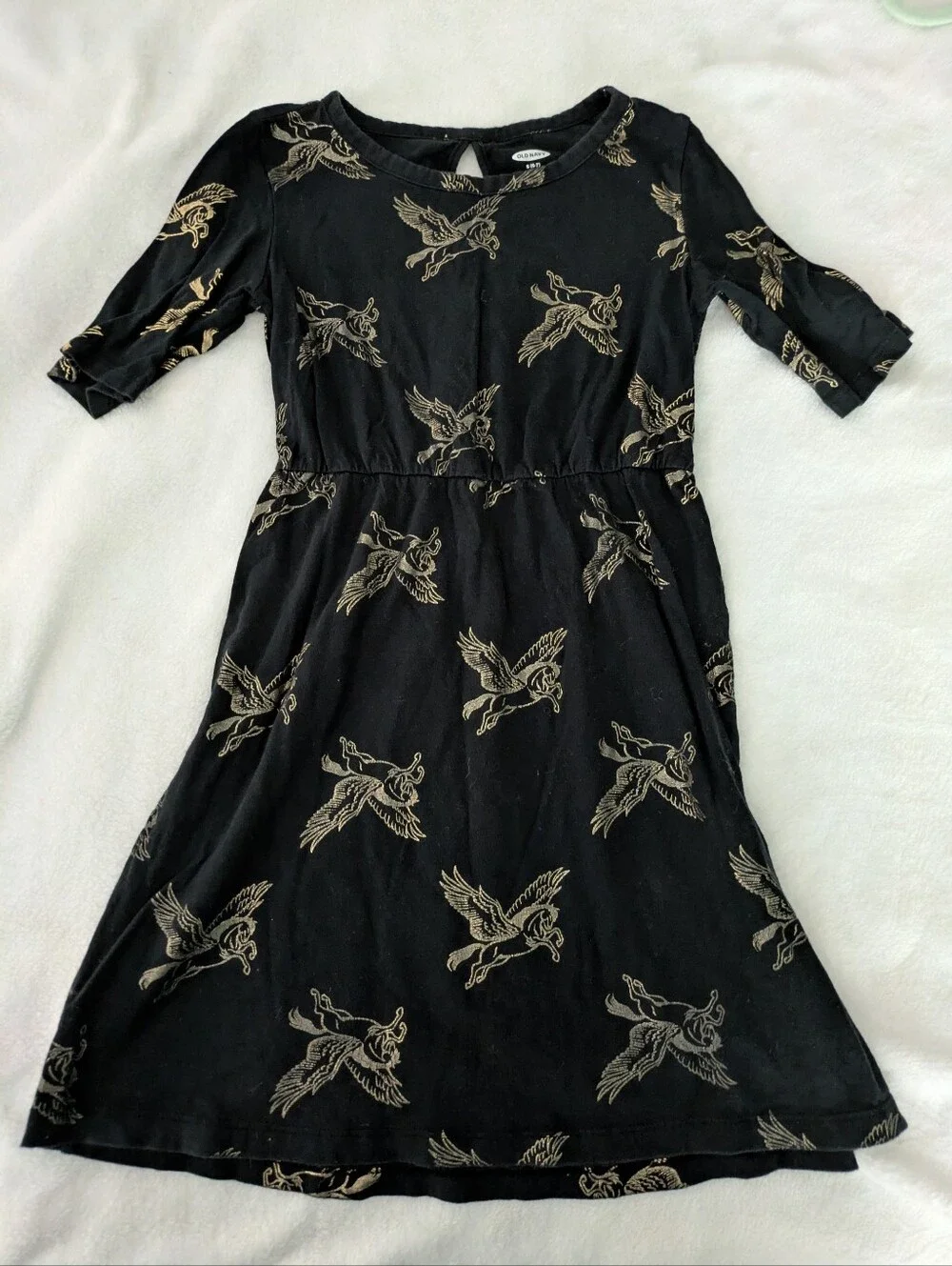 EUC Old Navy Pegasus gold foil print dress